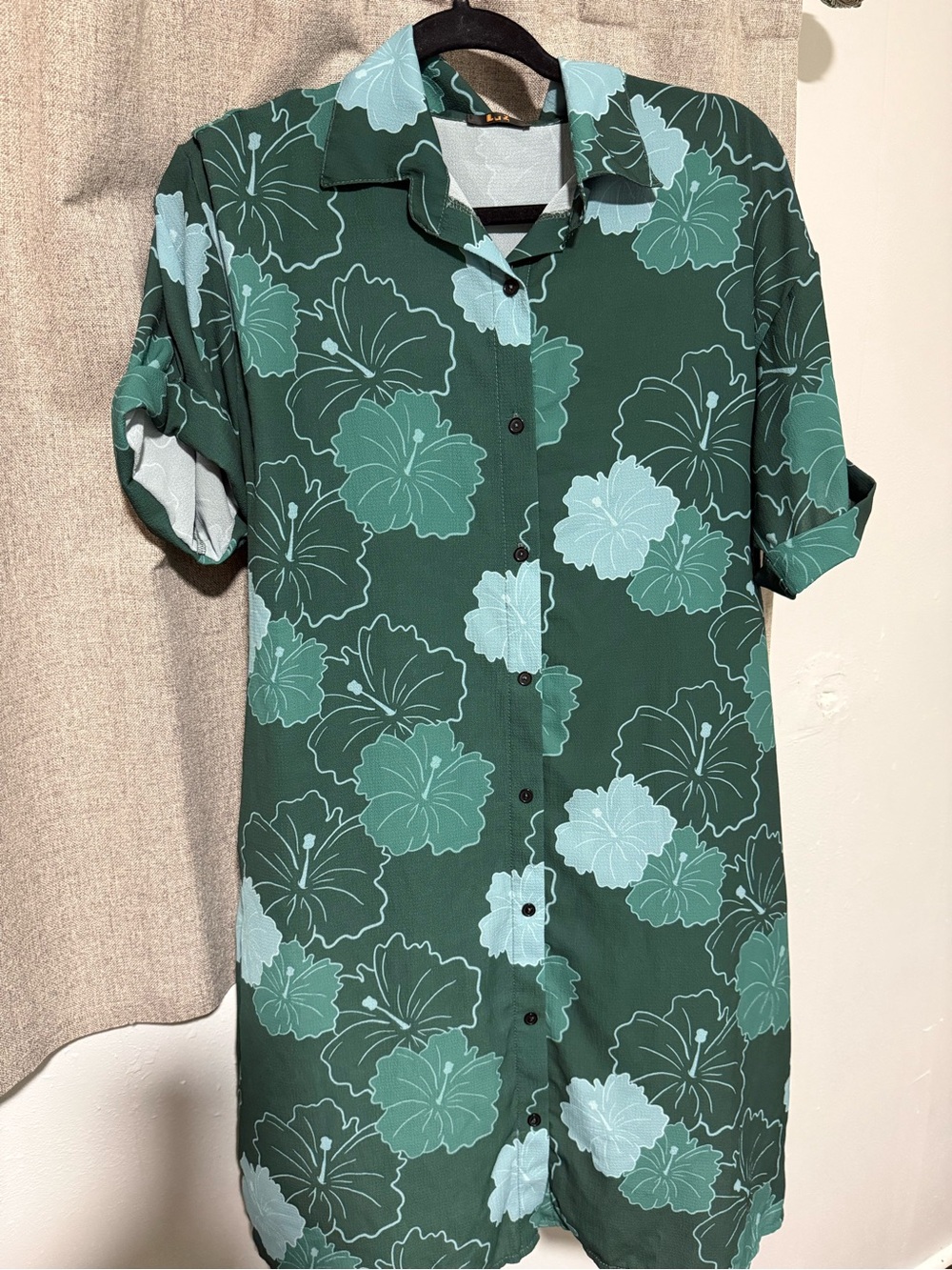 Green Floral Button-Up Shirt Dress